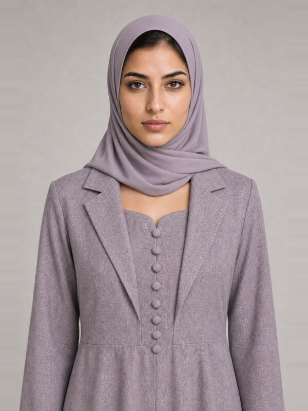 Hafsa Linen Coat Dress — neckline and bodice Hafsa Linen Coat Dress, neckline and bodice.