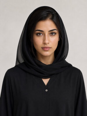 Latheefa Crepe Abaya, neckline and bodice.