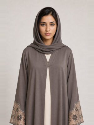 Nasreen Lace Abaya, neckline and bodice.