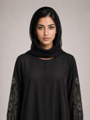 Shazna Crepe Abaya — neckline and bodice Shazna Crepe Abaya, neckline and bodice.