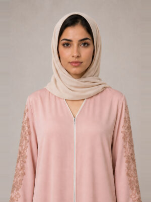 Warda Crepe Abaya — neckline and bodice Warda Crepe Abaya, neckline and bodice.
