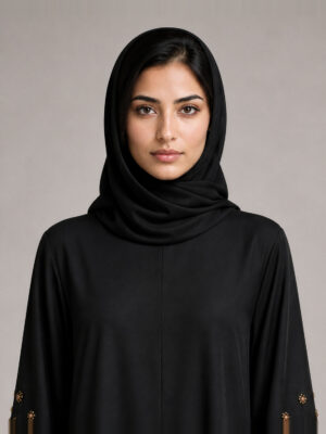 Zaheera Crepe Abaya — neckline and bodice Zaheera Crepe Abaya, neckline and bodice.