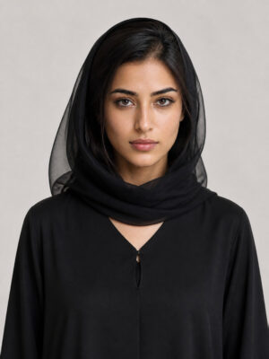 Zarina Crepe Abaya — neckline and bodice Zarina Crepe Abaya, neckline and bodice.
